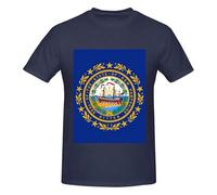 New Hampshire State Flag Print - Camisetas básicas de algodón con cuello redondo para hombre, camisetas gráficas de manga corta, estilo diario, color negro, azul marino, M