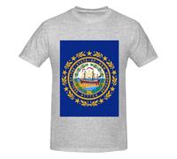 New Hampshire State Flag Print - Camisetas básicas de algodón con cuello redondo para hombre, camisetas gráficas de manga corta, estilo diario, color negro, gris, 5XL