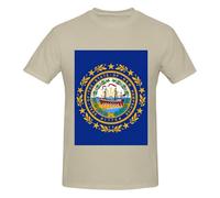 New Hampshire State Flag Print - Camisetas básicas de algodón con cuello redondo para hombre, camisetas gráficas de manga corta, estilo diario, color negro, natural, L