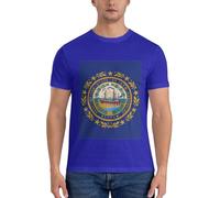 New Hampshire State Flag Print - Camisetas básicas de algodón con cuello redondo para hombre, camisetas gráficas de manga corta, estilo diario, color negro, azul, 5XL