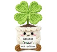 New Home Gifts - Trébol de punto de cuatro hojas - "Bless This Home with Love & Luck" hecho a mano ganchillo regalo de la suerte para inauguración de la casa, regalos de inauguración de la casa para