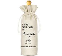 New Job - Bolsas de vino de arpillera, regalo para ella, regalo para él, felicitaciones a compañeros de trabajo, jefe, amigos, colegas, bolsa de vino de arpillera con cordón, combina bien con el nuevo