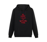 New Keep Calm and Return Fire Hoody - Mens Heavy Cotton Hoody Black L