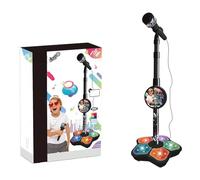 New Kids Karaoke Microphone with Stand - Built-in Music, LED Lights & Echo Effects for Fun Singing (Black)