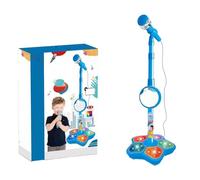 New Kids Karaoke Microphone with Stand - Built-in Music, LED Lights & Echo Effects for Fun Singing (Blue)