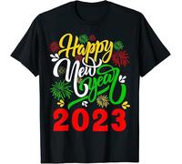 New Limited Happy New Year 2023 Colorful Fireworks Matching Family T-Shirt Black 3XL