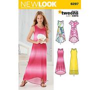 New Look Patrón de Costura 6297: Vestido de Punto para niña, Talla A, Tejido, Blanco, 8-16 ANS