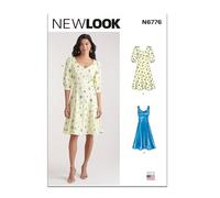 NEW LOOK Patrón de papel UN6776A para vestido de mujer con variaciones de manga A (10-12-14-16-18)