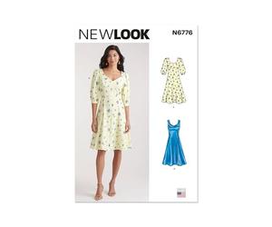NEW LOOK Patrón de papel UN6776A para vestido de mujer con variaciones de manga A (10-12-14-16-18)