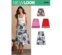 New Look Patrón N.º 6106 Falda, Papel, Blanco, 38-50