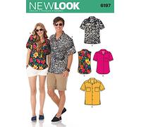 Simplicity New Look 6197-Patrón de Costura para Camisas de Mujer y Hombre, Talla, Papel, Blanco, Size: A(8-18 / XS-XL)