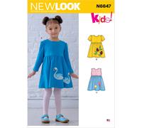 New Look UN6647A Sewing Pattern N6647 Toddlers Dresses with Appliques Various White