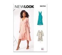 NEW LOOK UN6750A - Vestido cruzado para mujer con longitud y manga variantes A (10-12-14-16-18-20-22)