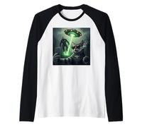 New Meme Cat and Cigarette, Grunge Cat Selfie UFO Bigfoot Camiseta Manga Raglan