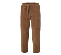 New Men's Corduroy Loose Solid Casual Elastic Waistband Straight Cropped Trousers, marrón, L
