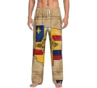 New Mexico Flag Map01 - Pantalones de descanso para hombre, ropa de dormir de franela con cintura elástica, pantalones de pijama acogedores para el hogar, Negro, XXXL