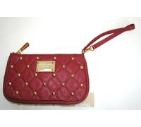 New-Michael Kors Acolchado Tachuelas Cuero Rojo + Dorado Hardware Muñequera,Mano