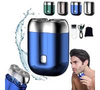 New Model Mini Dual-Head Electric Shaver, Mini Razor Dual Head Portable, Mini Dual Head Electric Shaver, Mini Portable Electric Shaver,Double Head Razor,Pocket Size Washable Electric Razor (Blue)