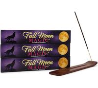New Moon Aromas Full Moon - Varillas de incienso naturales mágicas, paquete de 3 + elegante quemador de varillas de incienso, mezcla de hierbas naturales para rituales, meditación, relajación y