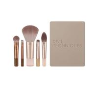 Real Techniques New Nudes On The Glow - Juego de 6 brochas con espejo compacto, juego de brochas de maquillaje de viaje para contorno, corrector, rubor y sombra de ojos, libre de crueldad animal