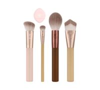 Real Techniques New Nudes Blurred Base Kit, 5 Piece Face Makeup Brush Set with Powder Puff, for Foundation, Concealer, Blush, Contour & Powder Blending, Soft Bristles, Cruelty-Free