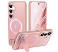 New-One Funda para Samsung Galaxy S24/S25, [Soporte Integrado Invisible 360°] [Magnética Compatible con MagSafe] [Protección Militar Antigolpes] Silicona Bumper 5G - Ultra Delgada Mate Carcasa Rosa