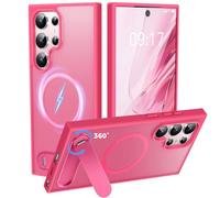New-One Funda para Samsung Galaxy S24 Ultra, [Soporte Integrado Invisible 360°] [Magnética Compatible con MagSafe][Protección Militar Antigolpes] Silicona Bumper 5G - Ultra Delgada Mate Carcasa Fucsia