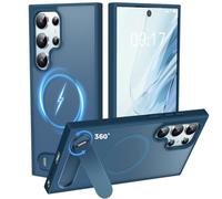New-One Funda para Samsung Galaxy S24 Ultra, [Soporte Integrado Invisible 360°] [Magnética Compatible con MagSafe] [Protección Militar Antigolpes] Silicona Bumper 5G - Ultra Delgada Mate Carcasa Azul