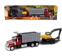 New Ray Toys International Lonestar, camión volquete con excavadora escala 1:43 18" DIECAST 16623 ROJO