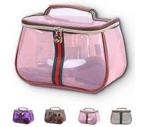 New Retro Vintage Vanity Bag, Ladies Large Capacity Makeup Organizer, Waterproof Transparent with Zipper Toiletry Bag (Pink)