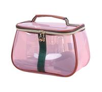 New Retro Vintage Vanity Bag - Large Capacity Transparent Makeup Organizer, Waterproof Toiletry Travel Case, Clear Cosmetic Storage Bag with Handle for Women, Skincare & Accessories (Pink)
