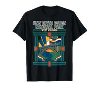 New River Gorge West Virginia Bandera Arco Puente Arte Retro Camiseta