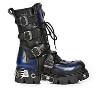 New Rock 107-C5 Unisex Botas Negro Cuero Azul Calavera Diablo Gótico Punk Motero