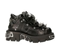 New Rock 110-S1 Unisex Botas de Cuero Negro Gótico Emo Tuerca Bajo Estilo Motero