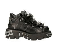 New Rock 110-S1 Unisex Botas de Cuero Negro Gótico Emo Tuerca Bajo Estilo Motero