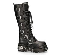 New Rock 272-S1 Negro Metálico Gótico Rodilla Alto Cremallera Botas Cuero Buckle