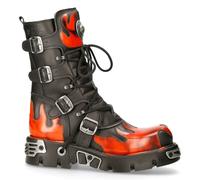 New Rock 591-S1 Rojo Llama Botas Metal Cuero Negro Pesado Punk Gótico Botas