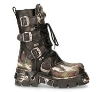 New Rock 591-S15 Botas Camuflaje Llama Metálico Cuero Negro Gótico Punk Motero