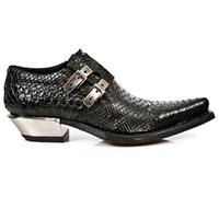 New Rock 7934-S2 Relieve Python Cuero Negro Hebilla West Acero Tacón Zapatos