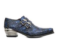 New Rock 7960-S7 Zapato Relieve Azul Vintage Cuero Hebilla Acero Tacón Zapatos