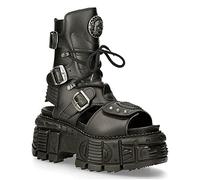 New Rock BIOS107-V1 Botas Sandalias Unisex de Cuero Negro Vegano con Plataforma Estilo Gótico Gladiador 44
