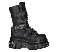 New Rock Boots M-MET422-S1 Botas Góticas con Plataforma de Cuero Negro Metalizado Unisex 45