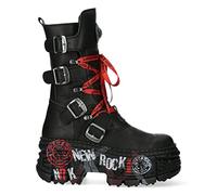 New Rock Boots WALL028B-C1 Botas Góticas con Plataforma de Cuero Negro Metalizado Unisex 37