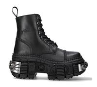 New Rock Boots WALL083C-S4 Botas Góticas con Plataforma de Cuero Negro Metalizado Unisex 45