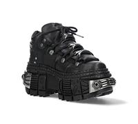 New Rock Boots WALL106-S10 Botas Góticas con Plataforma de Cuero Negro Metalizado Unisex 43