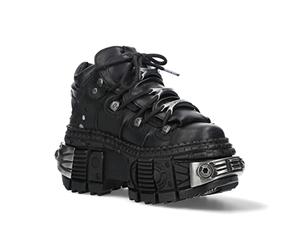 New Rock Boots WALL106-S10 Botas Góticas con Plataforma de Cuero Negro Metalizado Unisex 43