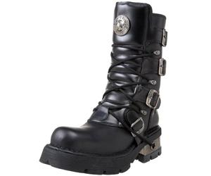 New Rock Bota Metallic M.373-S1 para unisex de piel vacuno en color negro, plataforma 4 cm, tacón 6 cm, moda punk gótica con cierre mixto TALLA 42