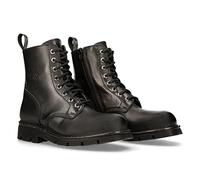 New Rock Bota Militar Metallic Collection Unisex Negro Cuero Piel Cordones Black Boots Genuine Leather M.NEWMILI084-S1