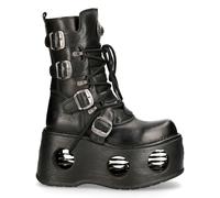 New Rock Botas 373-S2 Unisex Negro Metálico Piel Plataforma Gótico Neptuno Space