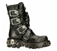 New Rock Botas 391-S1 Unisex Negro Metalizado Reactor Goth Punk Biker